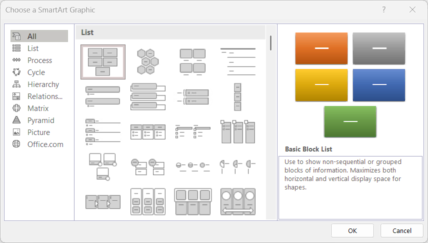 Choose a SmartArt Graphic