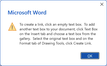Create Link Error in Text Box in MS Word