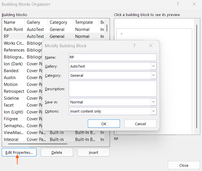 Edit or Update a Quick Part in Microsoft Word