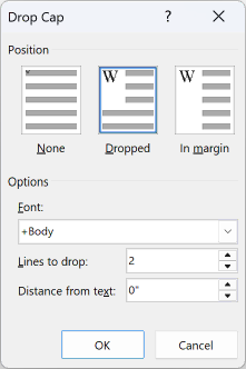 Customize Drop Cap in Microsoft Word