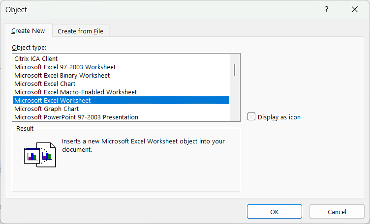 Create New Object Inside Word