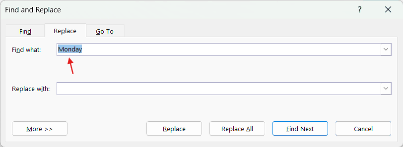 Find what in Microsoft Word