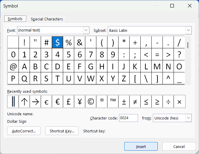 Insert a Symbol in Microsoft Word