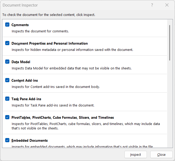 Excel Document Inspector
