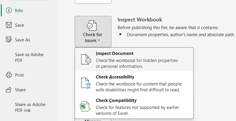 Excel Inspect Document